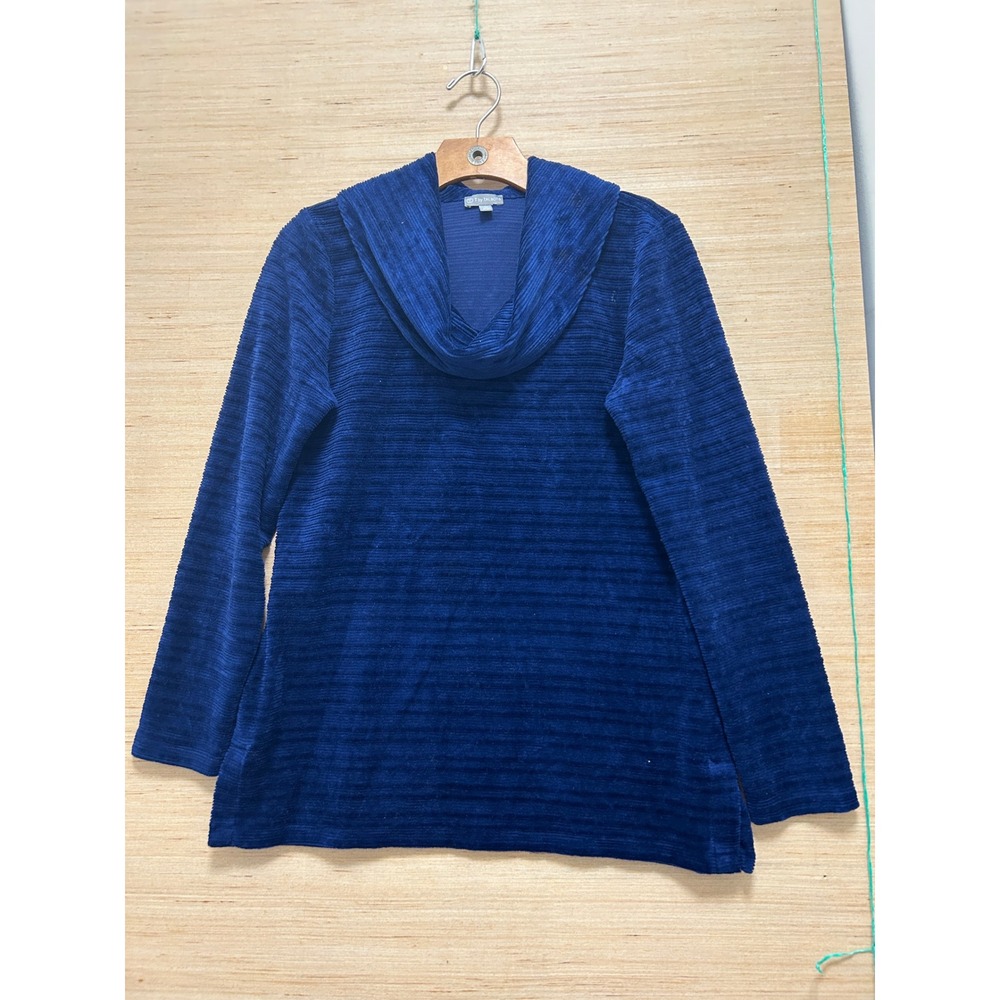 T by Talbots Womens Petite Small Royal Blue Ribbed Cowl Neck Long Sleeve Top